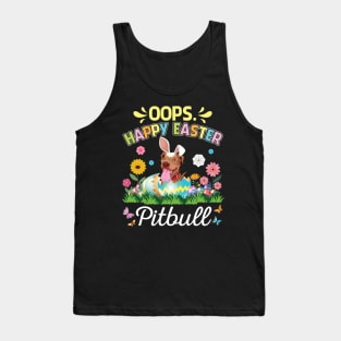 Pitbull Dog Bunny Costume Playing Flower Eggs Happy Easter Tank Top